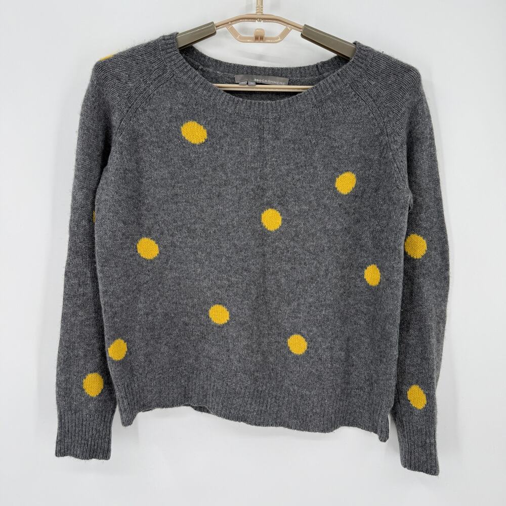 360 Cashmere Womens 100% Cashmere Sweater Polkadot Gray Boxy Size Medium